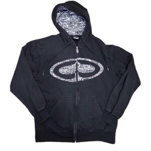 SRH Zip Up Hoodie Medium Black Graphic Logo Y2K Skater Grunge Emo Streetwear